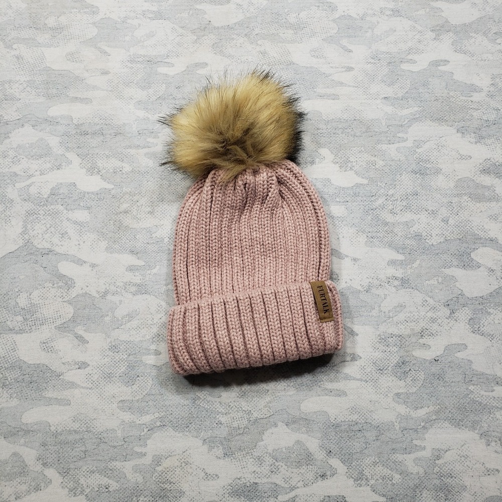 Furtalk Beanie Womens Pink One Size Pom Pom